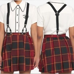 Harry Potter Gryffindor Skirt small Plaid Pleated Removable Suspenders Hogwarts